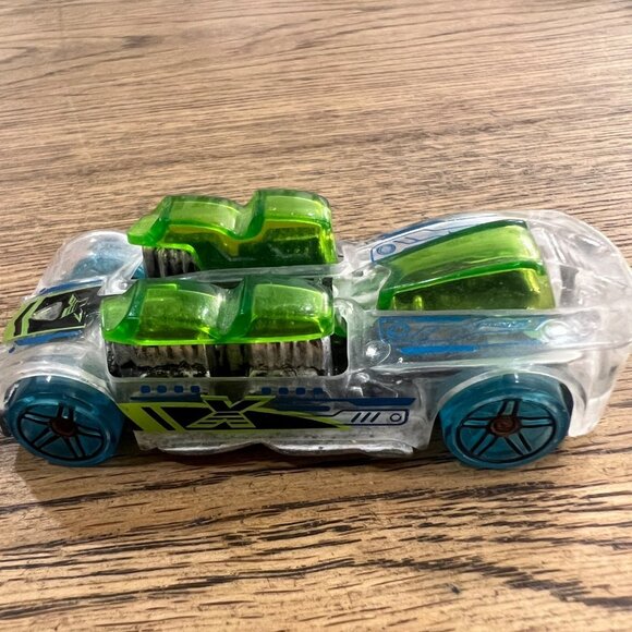 Hot Wheels 2004 What 4 - 2 Transparent Car W/ Green Accents & Blue Wheels - Picture 2 of 6